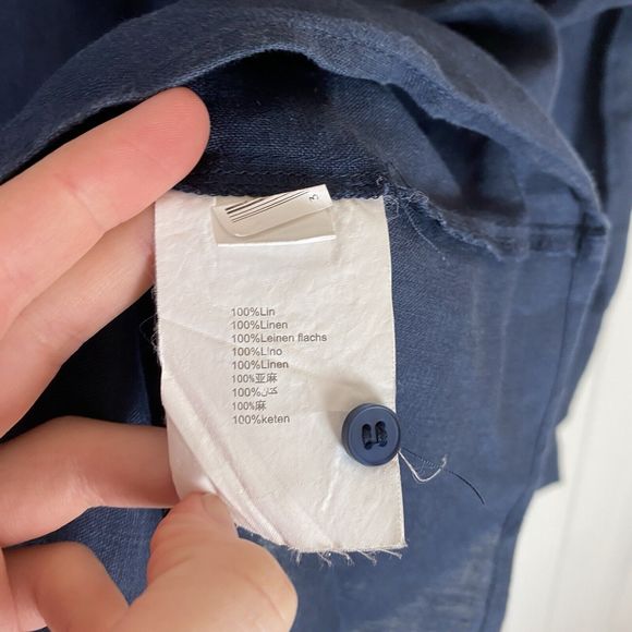 Galeries Lafayette 44 100% Linen Button Up Shirt Lagenlook Boxy Blue capsule - Picture 6 of 6